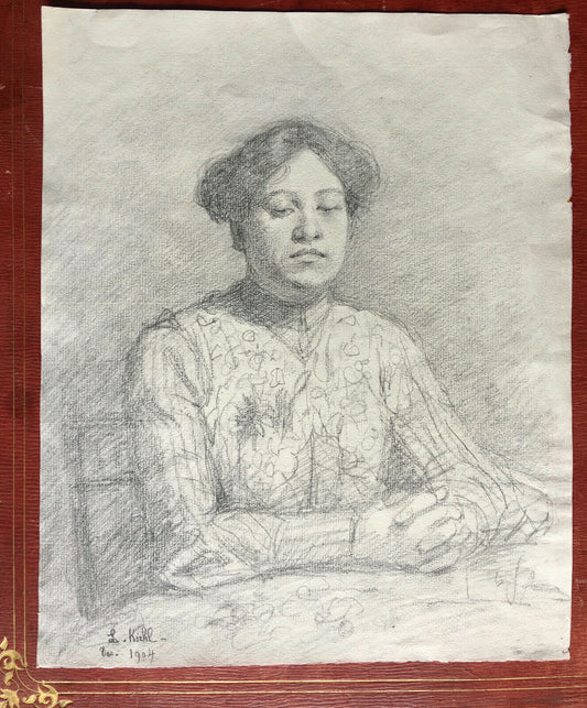 L. KIEHL - PORTRAIT OF A WOMAN - DRAWING IN LEAD CHANNEL - SIGNED AND DATED 1904.
