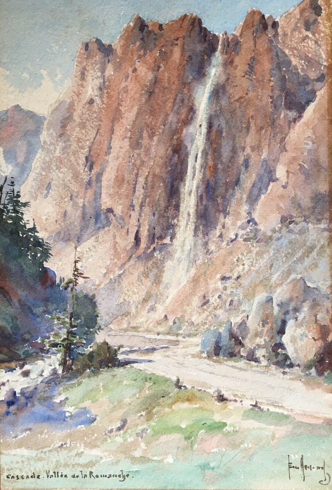 Émile Appay (1876-1935) — Cascade — La Romanche — aquarelle signée en bas à dr.