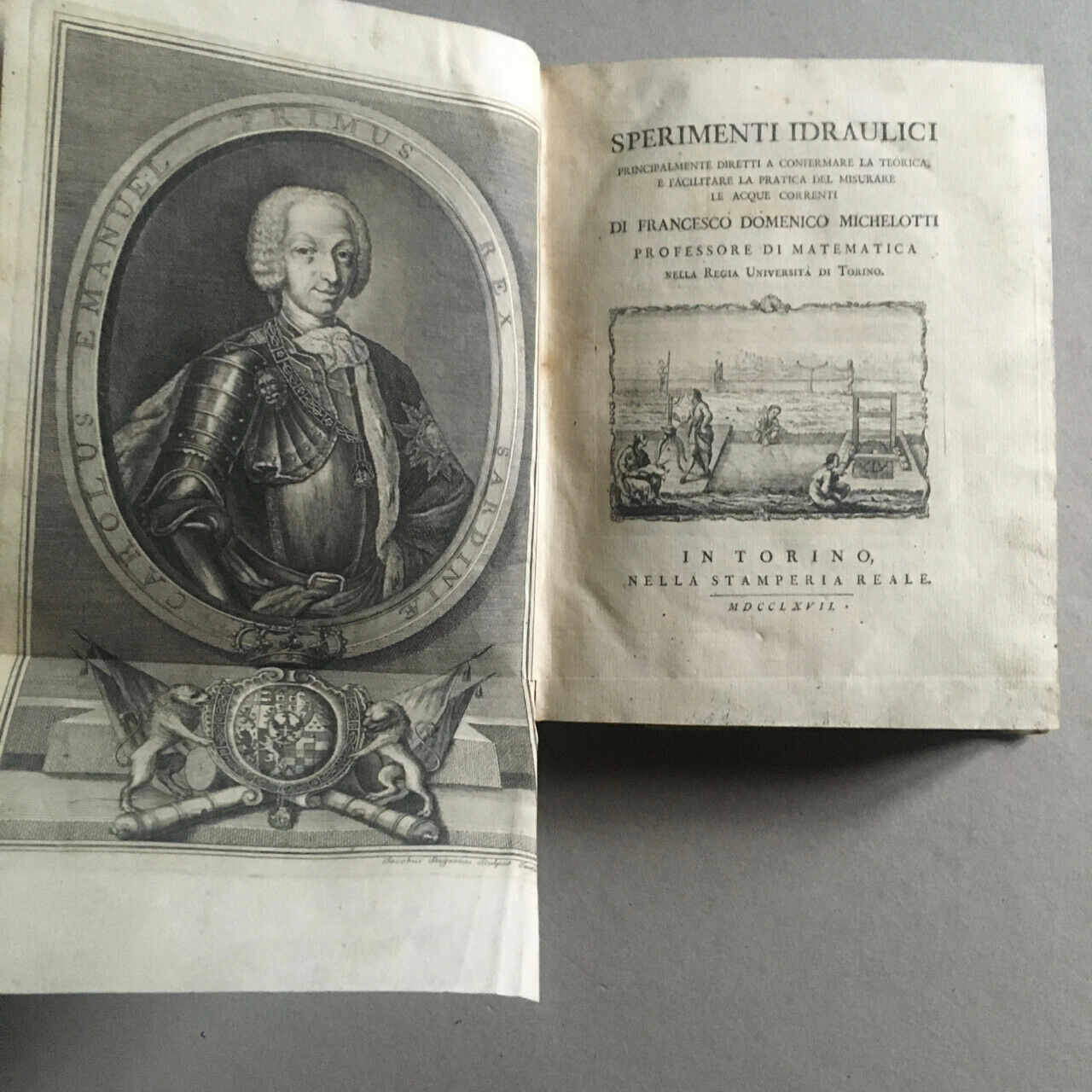 Michelotti — Sperimenti idraulici — 2 t. in 1 vol. — E.O. —Stamperia reale 1767