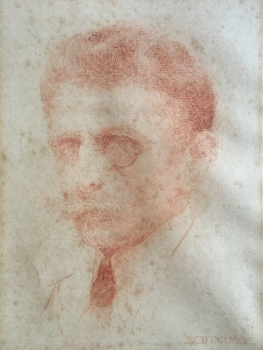 Portrait of a man with a monocle — sanguine monogrammed lower left and dated 1916