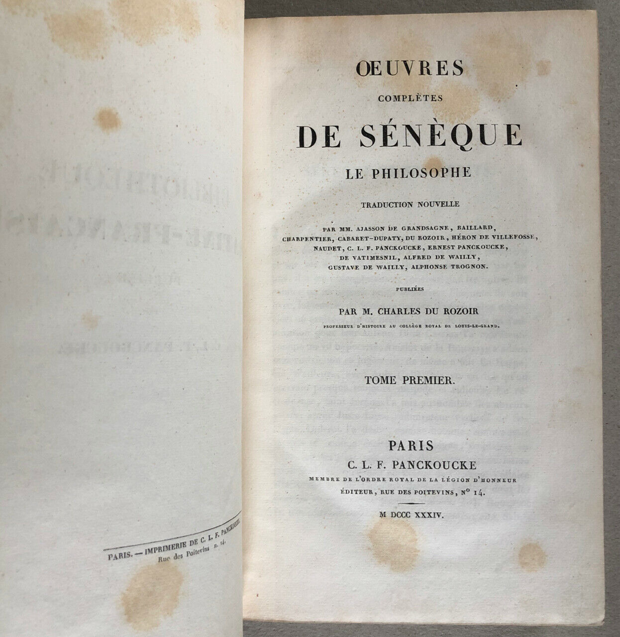 Seneca — Complete Works — bilingual edition — 8 volumes — Panckoucke — 1832.