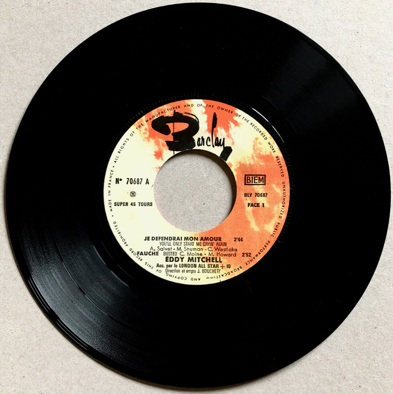 Eddy Mitchell — I will defend my love + 3 — 7" 45 rpm — Barclay 70687 — 1964.