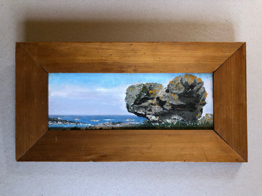 Paysage marin aux lichens — huile sur carton — 11,5 x 32 cm.