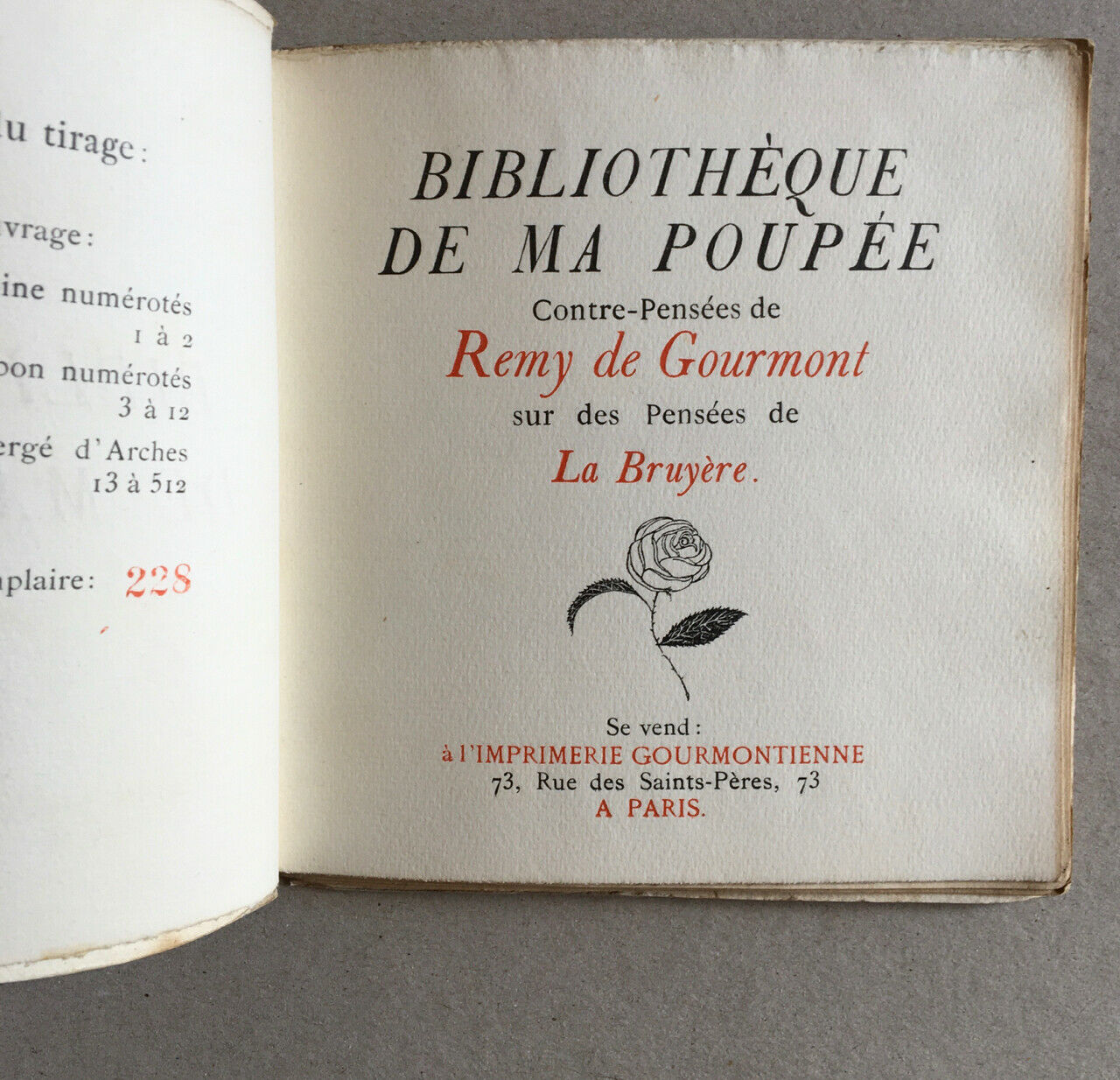 Rémy de Gourmont — Bibliothèque de ma poupée — Front.Raoul Dufy — ex.n°/512 1921