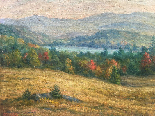 [American impressionism] Paysage lacustre de Nouvelle-Angleterre — huile/toile