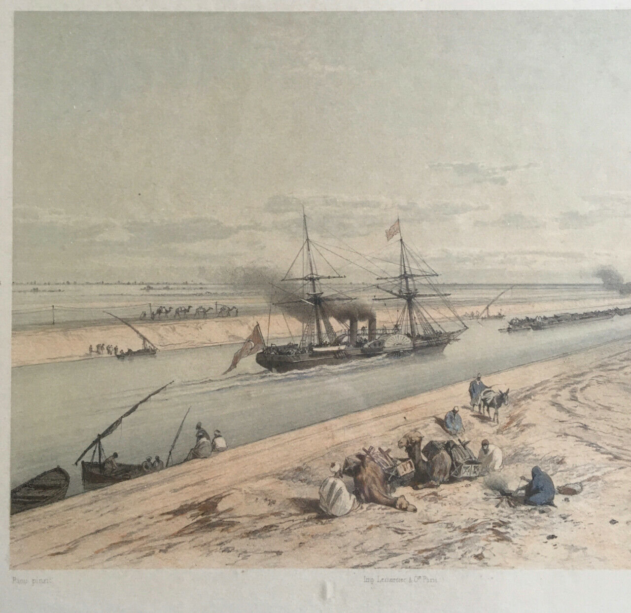 Edouard Riou — Bateau à aubes turc sur le canal de Suez — 50 x 40 cm. — c. 1870