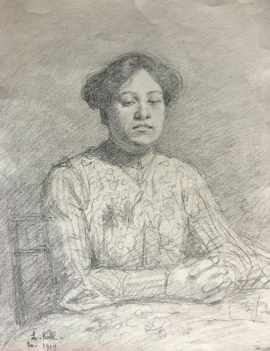 L. KIEHL - PORTRAIT OF A WOMAN - DRAWING IN LEAD CHANNEL - SIGNED AND DATED 1904.