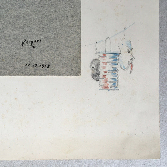 Zeiger-Viallet (1895-1994) — Masks — ink &amp; pencil drawing signed &amp; dated 1918.