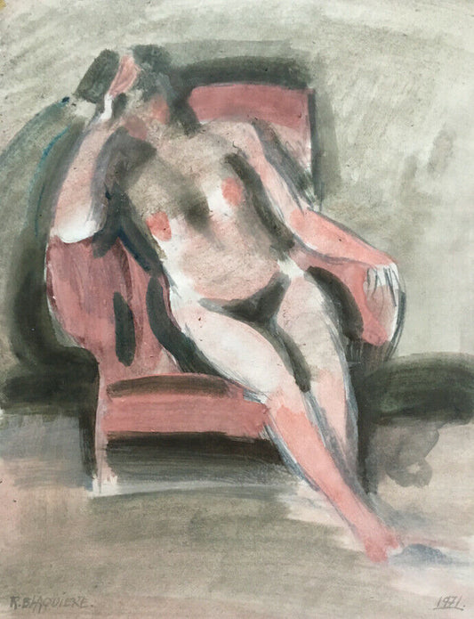 ROGER BLAQUIÈRE - NUDE SEATED IN AN ARMCHAIR - SIGNED &amp; DATED WATERCOLOR - 1971.