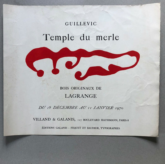 Guillevic / Lagrange — affiche lithographiée —  galerie Villand & Gallanis —1970