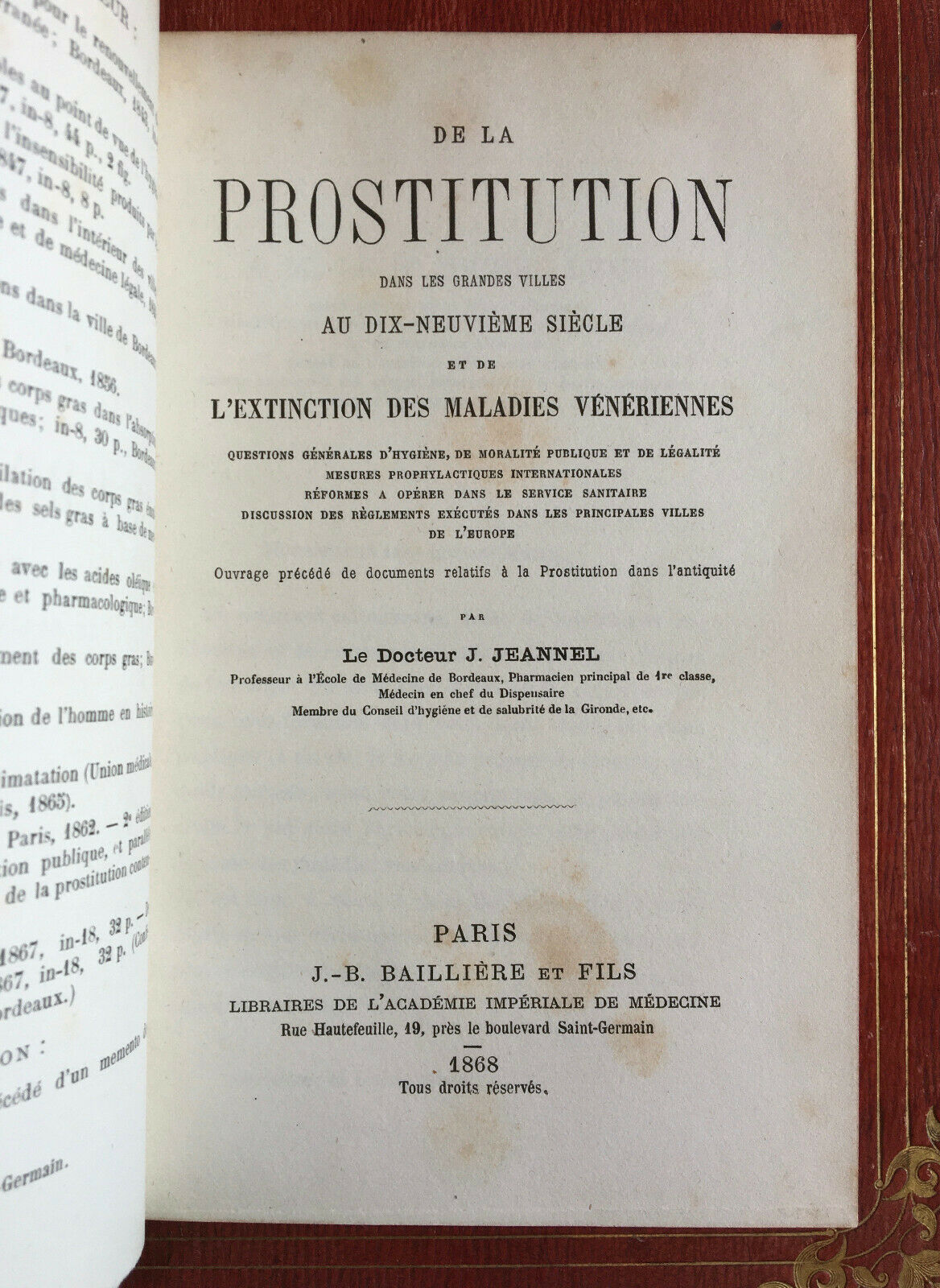 Doctor Jeannel — Prostitution in large cities in the 19th century — É.O. — Bailliere — 1868.