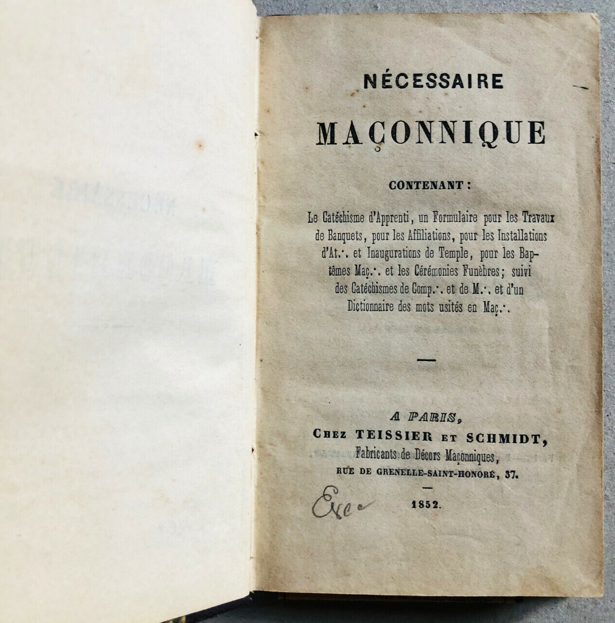 Nécessaire maçonnique — Teissier et Schmidt — 1852.