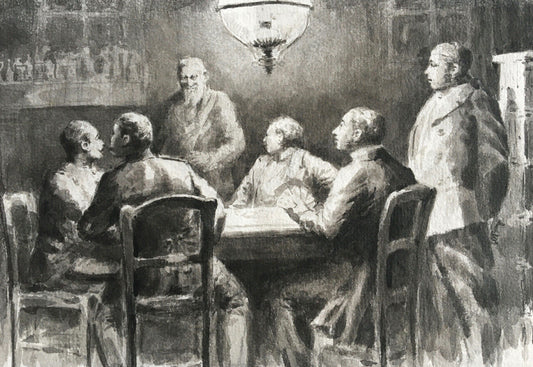 Jules Delonde — Les joueurs de carte — lavis signé en bas à droite — circa 1900.