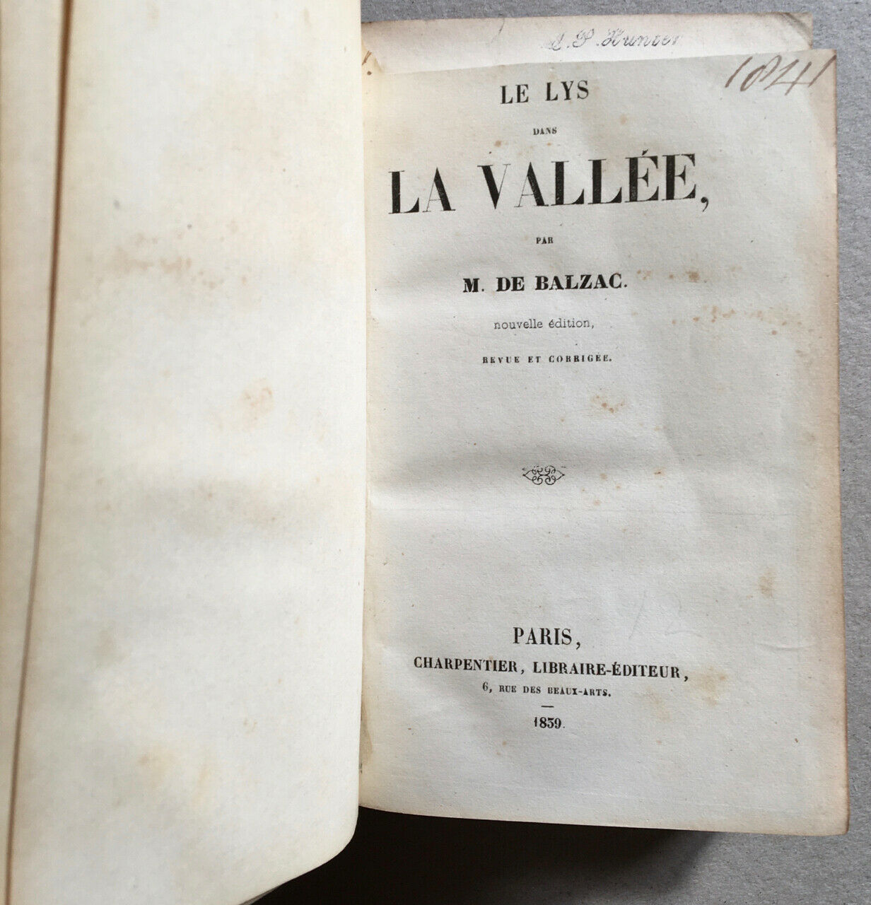 Honoré de Balzac — Le Lys dans la vallée — 2ème édition — Charpentier — 1839.