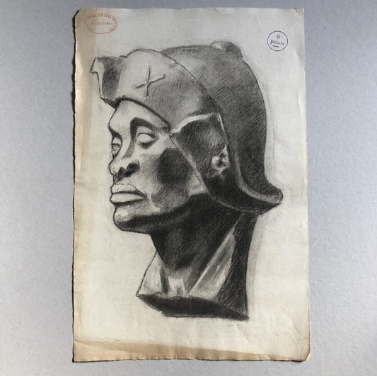 Visage d'après l'antique — dessin académique — fusain sur papier —  48 x 31,5 cm