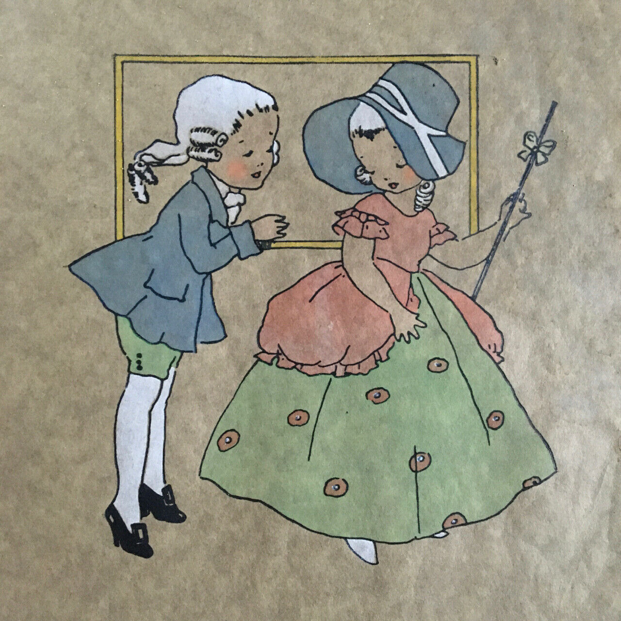 Pochoir: "Louis XVI et Marie-Antoinette enfants" — enfantina — circa 1920.