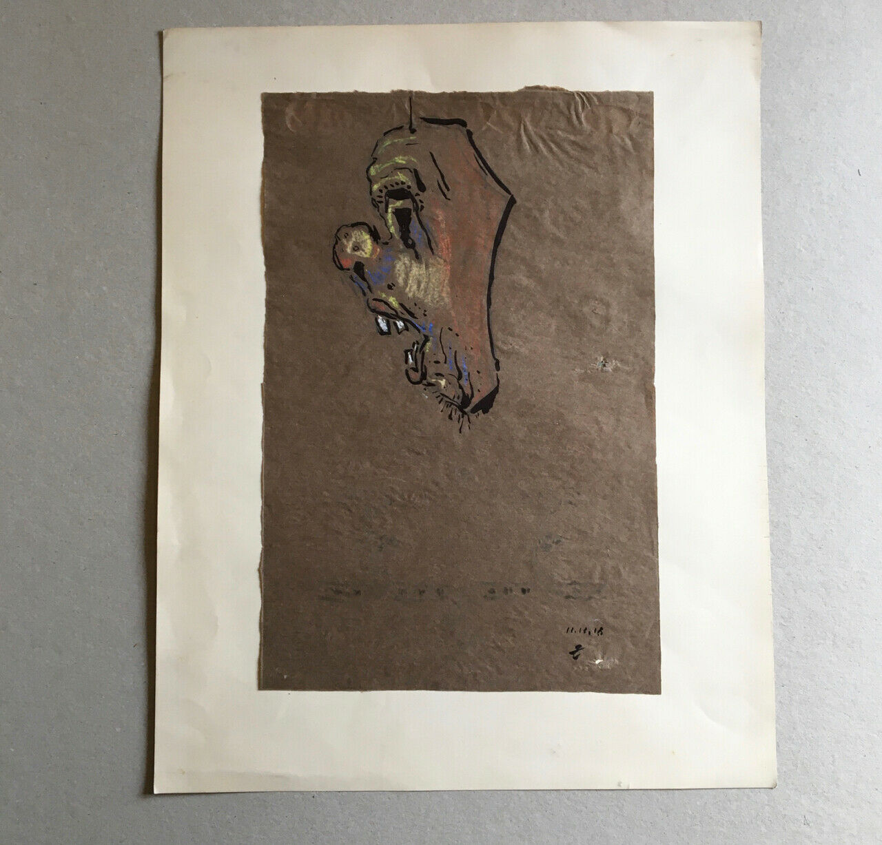 Zeiger — paire de masques grotesques— encre & pastel monogrammés — 1918.