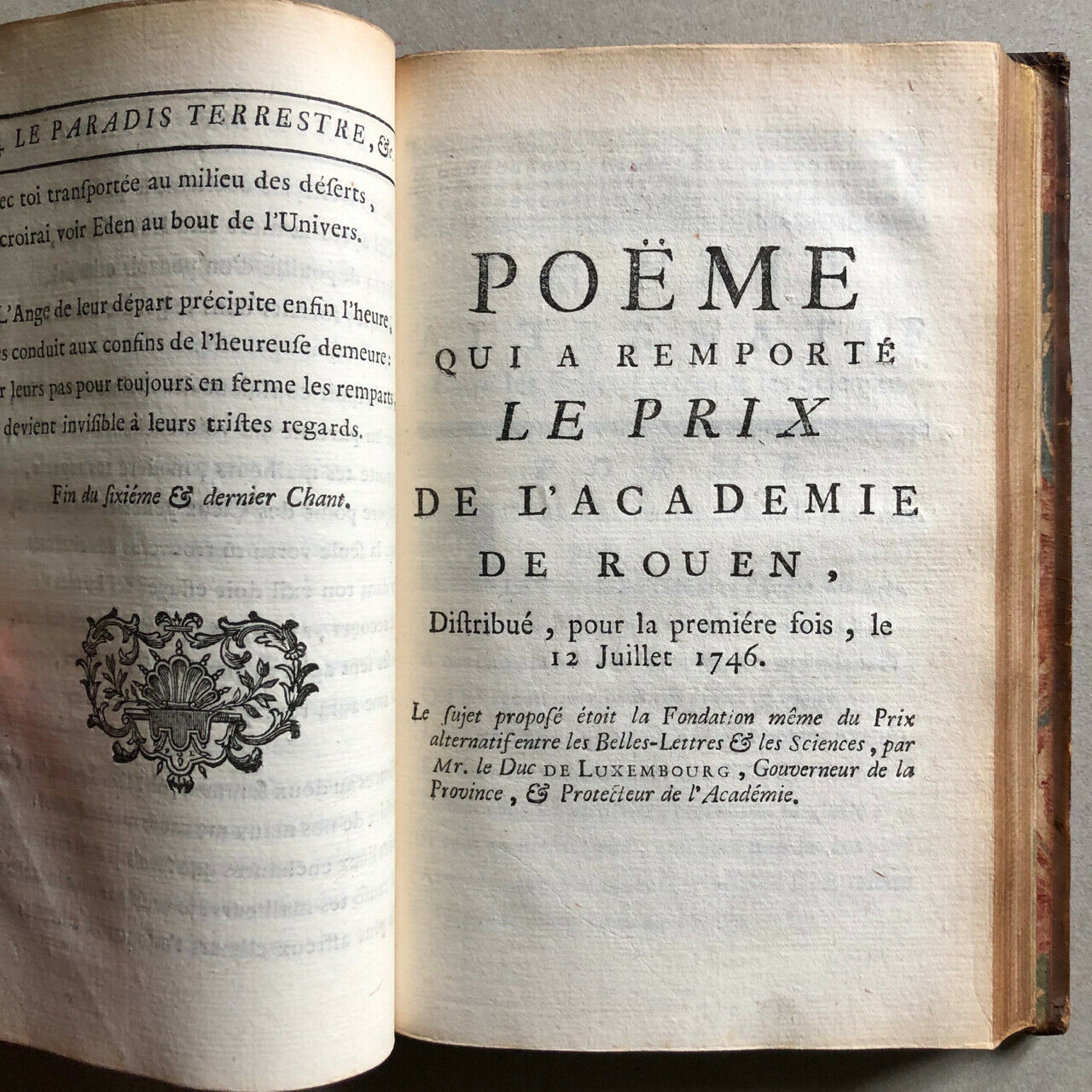 Duboccage — La Colombiade — e.o. — Terrestrial paradise — binding with arms — 1756.