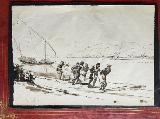 Haulers on the Nile — pen and ink drawing — dated lower left — 1886
