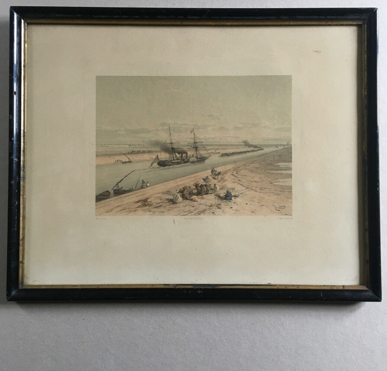 Edouard Riou — Bateau à aubes turc sur le canal de Suez — 50 x 40 cm. — c. 1870