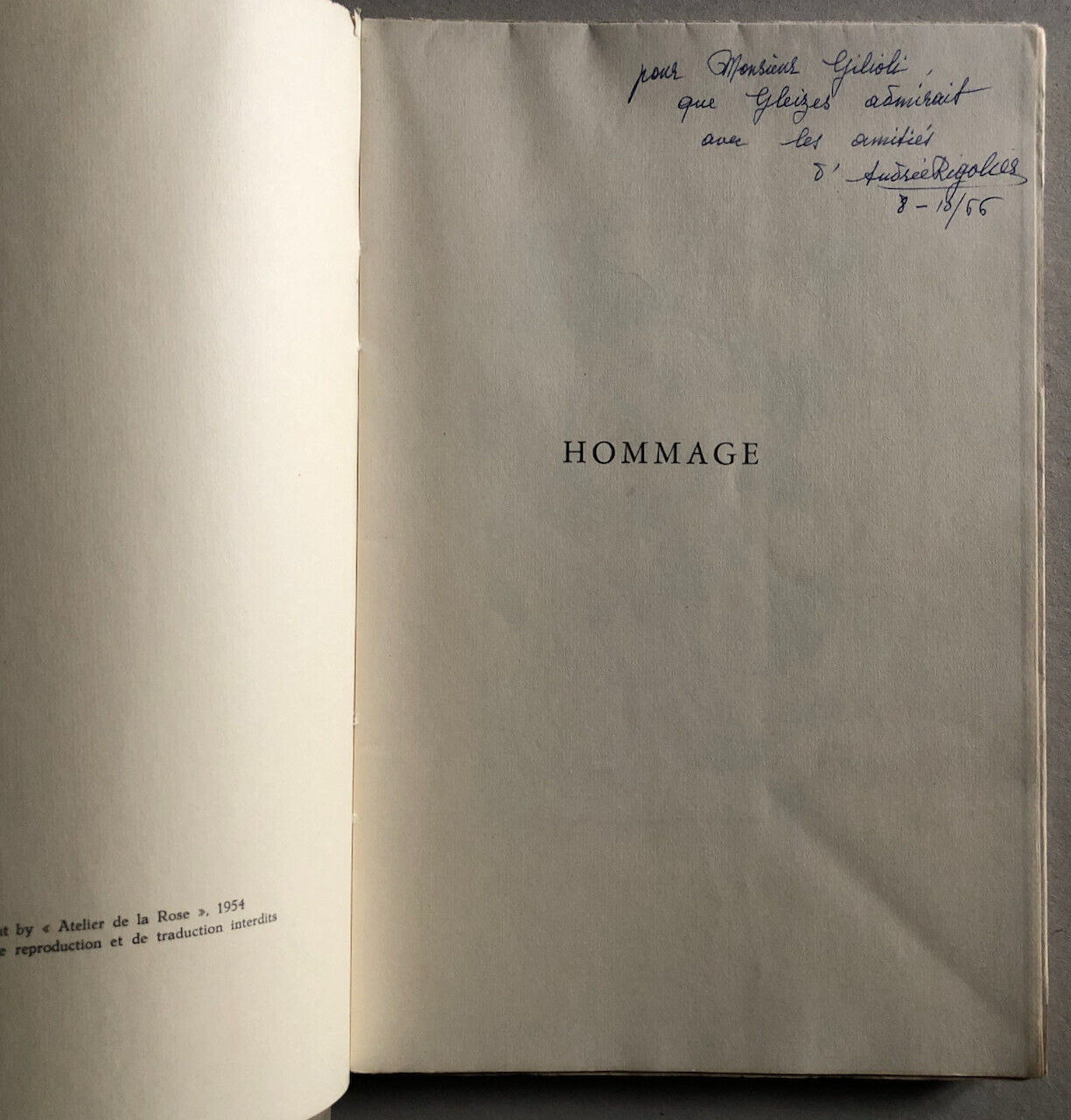 Albert Gleizes — [Hommage] — édition originale — envoi à Émile Gilioli — 1954.