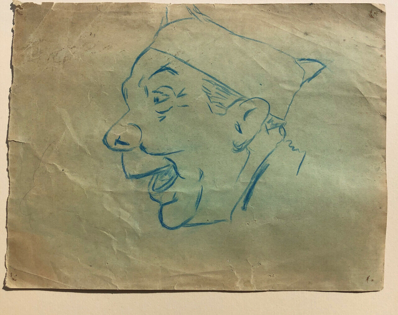 Portrait de soldat — crayon bleu sur papier — militaria.