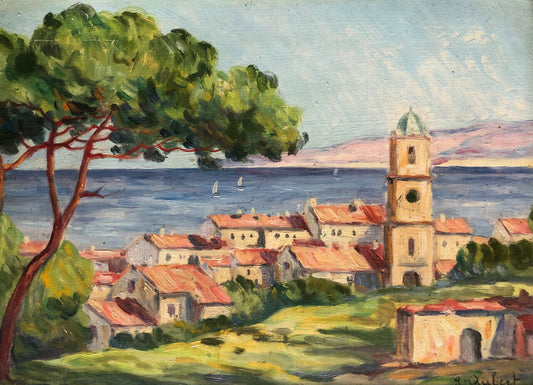 G. Aubert — Vue de Saint-Tropez — huile sur carton — 28 x 38 cm.