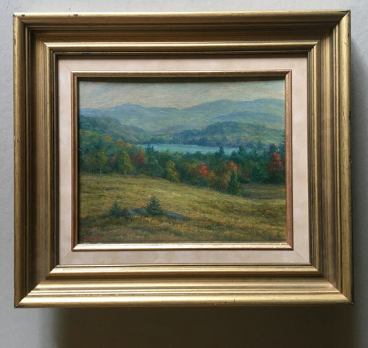 [American impressionism] Paysage lacustre de Nouvelle-Angleterre — huile/toile