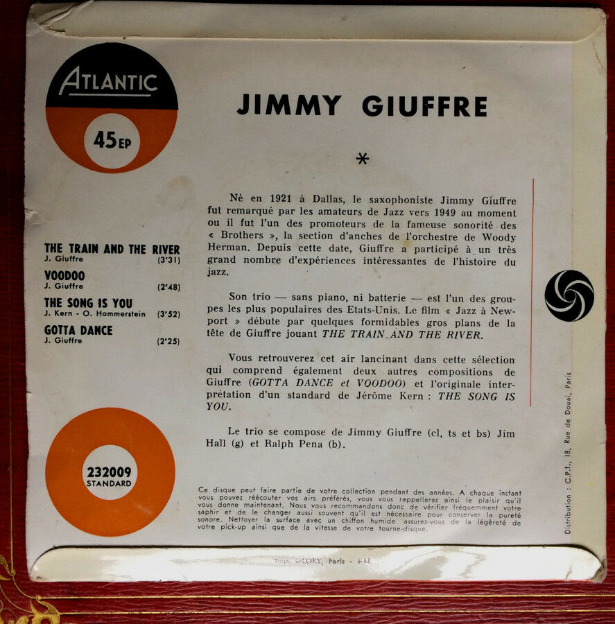 JIMMY GIUFFRE - THE TRAIN &amp; THE RIVER + 3 NEW-PORT - 45 EP ATLANTIC 232.009 1962