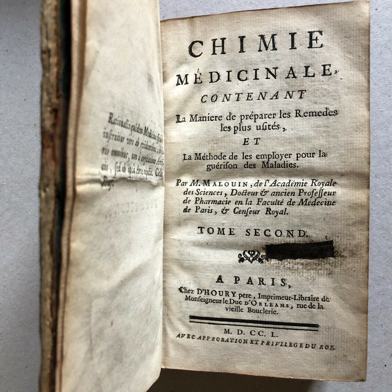 Malouin — Medicinal chemistry containing the way […] — 2 Vol. — D’houry — 1750.