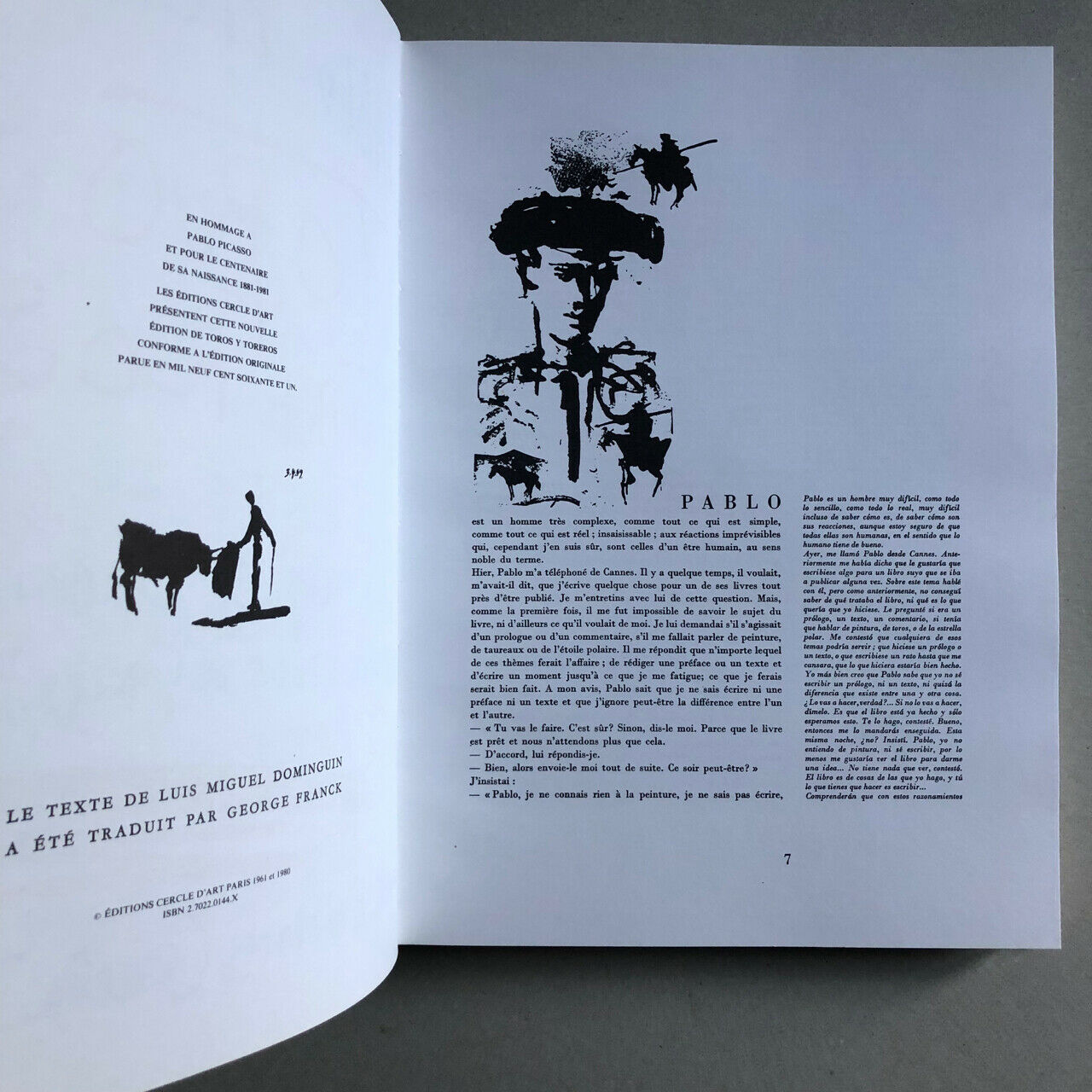 Pablo Picasso, Luis Miguel Dominguin — Toros y toreros — Cercle d'art — 1980.