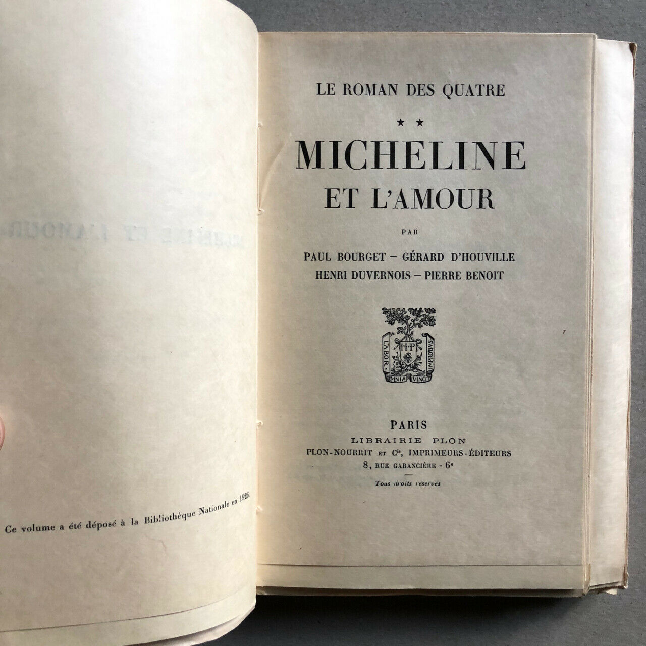 P.Bourget, d'Houville — Le Roman des quatre — é.o. n° sur Japon — Plon — 1923-26