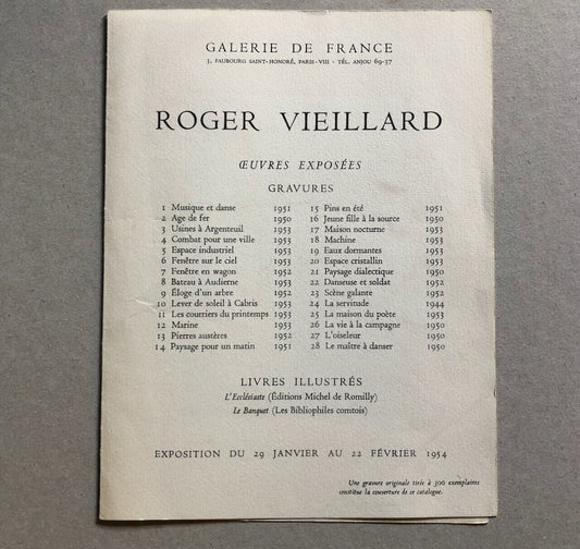 Roger Vieillard — catalogue d'exposition signé & n°/300 — Galerie de France 1954