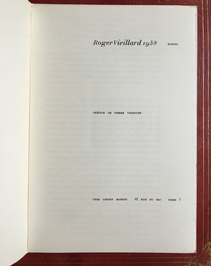 ROGER VIEILLARD - EXHIBITION CATALOG LIMITED EDITION OF 500 EX. - MAEGHT - 1958