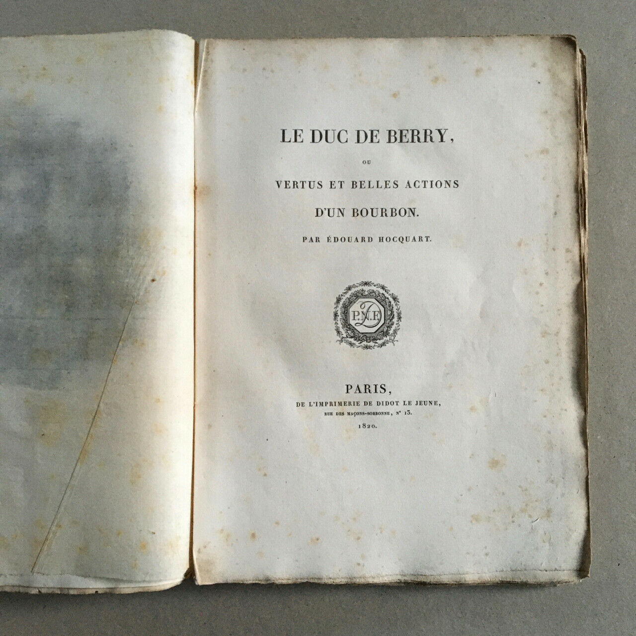Édouard Hocquart — The Duke of Berry — 12 pl. HT aquatints in-4° — Didot — 1820