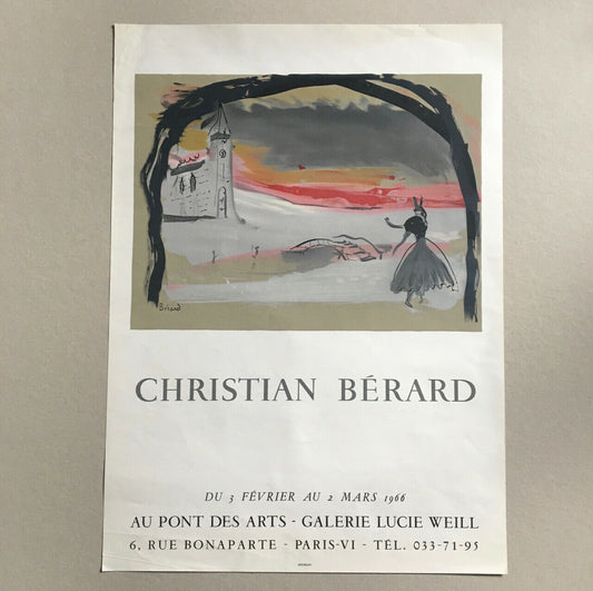 Christian Bérard — Lucie Weill gallery lithographed poster — Mourlot — 1966.