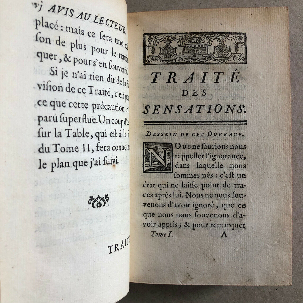 Condillac — Treatise on sensations — e.o. — arms binding — de Bure — 1754.