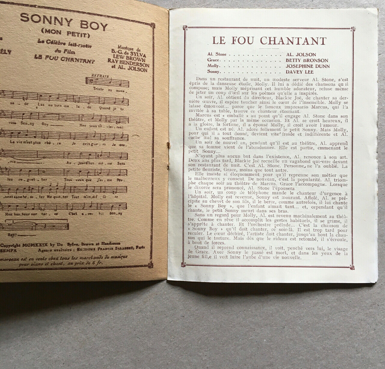 Jolson, Al — Le Fou chantant — programme de la sortie francaise — talkie — Aubert-Palace — 27 décembre 1929