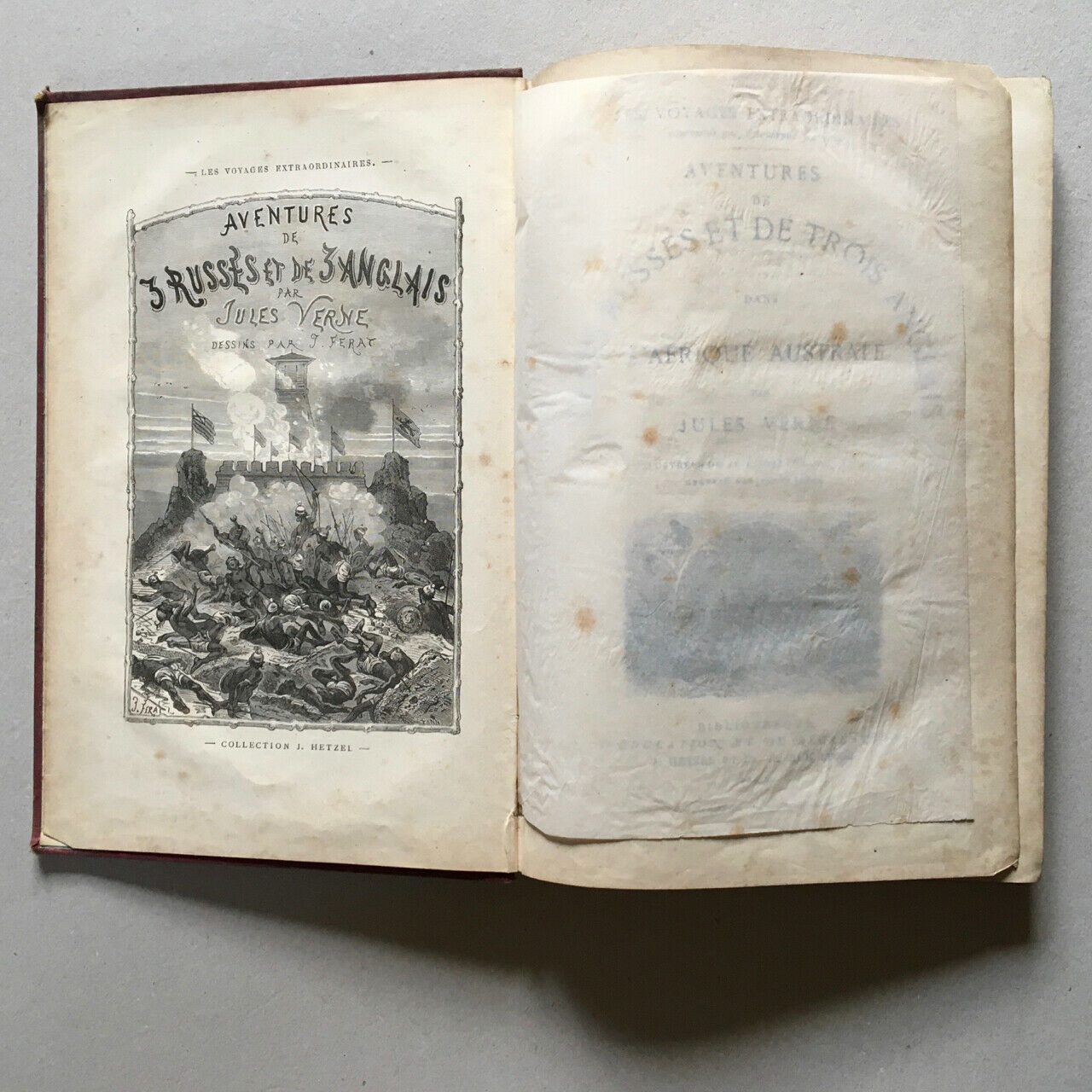 Jules Verne - Aventures de 3 Russes & 3 Anglais - reliure Hetzel aux initiales.