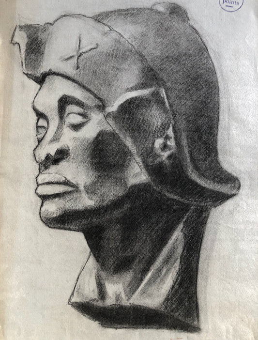 Visage d'après l'antique — dessin académique — fusain sur papier —  48 x 31,5 cm