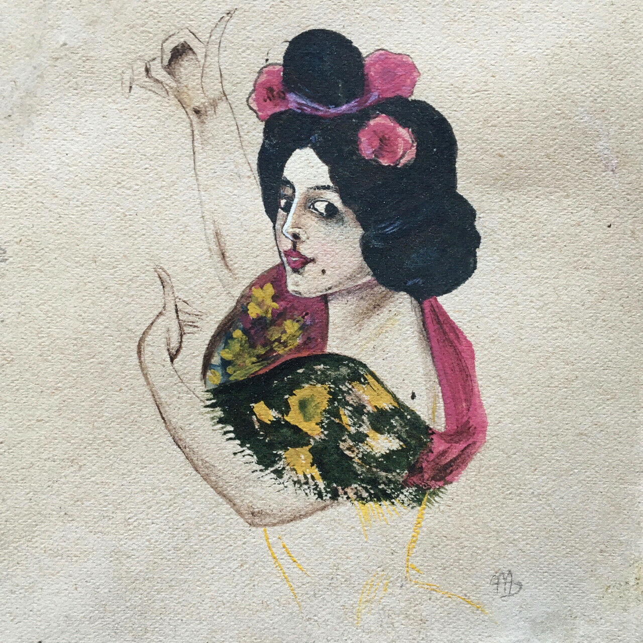 Danseuse de flamenco — aquarelle sur papier monogrammée en bas à droite — 1907.