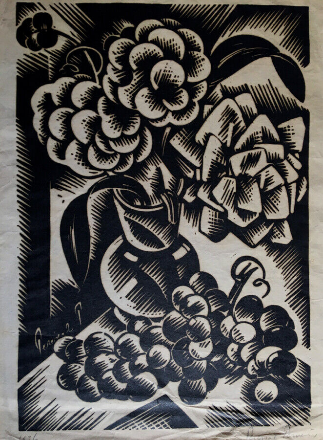 PERCIVAL PERNET (1890-1977) - NATURE MORTE - BOIS GRAVÉ SIGNÉ ET NUMÉROTÉ EN BAS