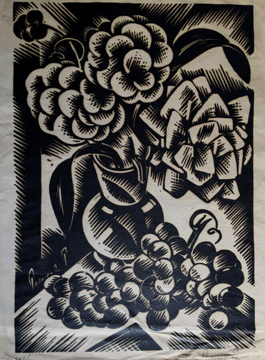 PERCIVAL PERNET (1890-1977) - NATURE MORTE - BOIS GRAVÉ SIGNÉ ET NUMÉROTÉ EN BAS