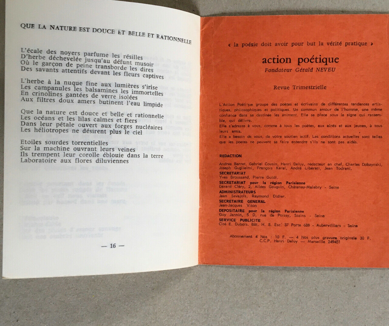 [Liliane Atlan] Galil — Le Maître-mur — Action poétique 18 — envoi — 1964.