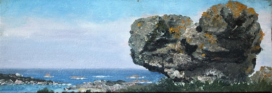 Paysage marin aux lichens — huile sur carton — 11,5 x 32 cm.