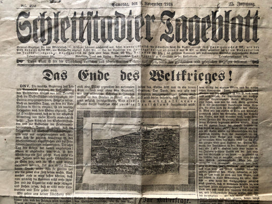 Schlettstadter tageblatt — quotidien allemand — La fin de la guerre 9 nov. 1918.