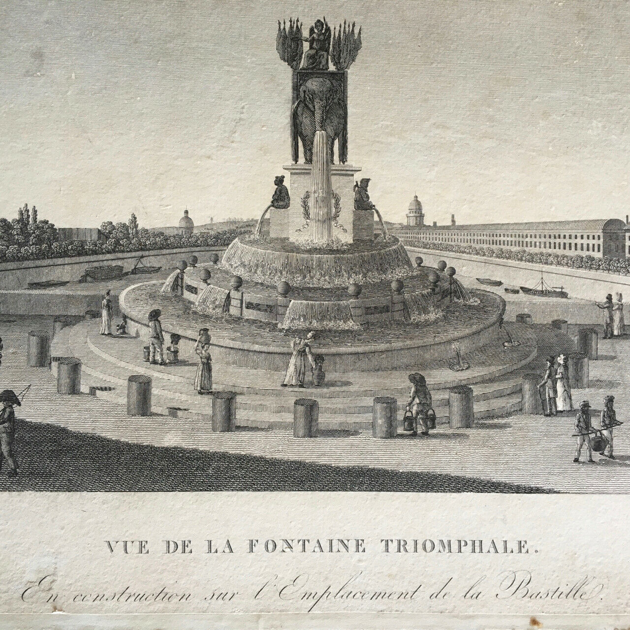 Pierre Courvoisier — Triumphal Fountain Place de la Bastille — engraving — c.1830