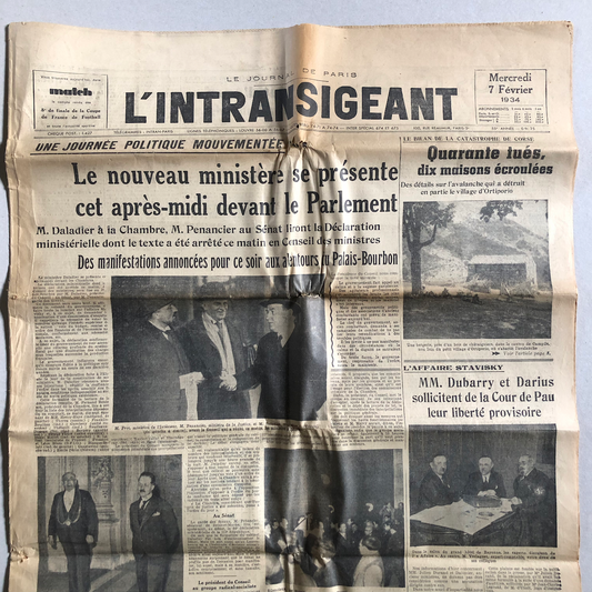 Journal L'Intransigeant — Croix de feu - Stavisky. — mercredi 7 février 1934.