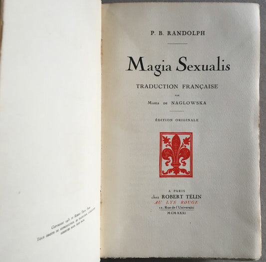 PB Randolph — Magia sexualis — trans. Naglowska — 14 pl. HT — Telin — 1931.