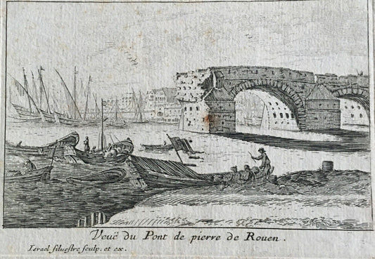 Israel Silvestre —  Veuë du Pont de pierre de Rouen  — circa 1660.